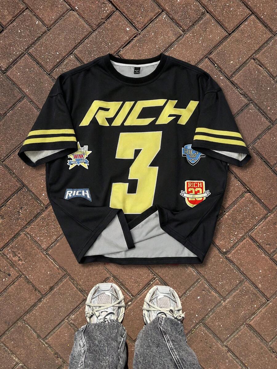 Manfinity Campus Court 男士圆领字母印花休闲短袖 T 恤