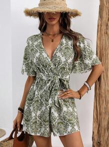 Breezaya 1pc Women's Short Sleeve Jumpsuit, Simple And Fashionable Casual Everyday Wear