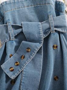 Tween Girl Patchwork Denim 2 In 1 Dress - Medium Wash - View 7