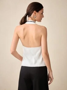 BizChic Women's Elegant Halter Neck Sleeveless Black Tie-Up Knit Vest Top, Spring & Summer
