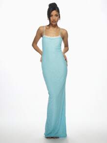 MISSGUIDED Elegant Double Layer Lace Bodycon Maxi Dress With Scalloped Trim Perfect , Evening Parties Proms Occasions Formal Events Summer Wedding Guest Dress - Blue - View 4
