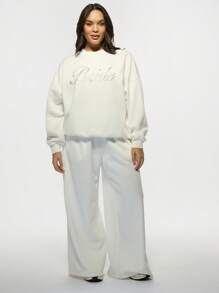 MISSGUIDED MISSGUIDED PLUS Pull luxueux de la collection de mariage avec diamants pour la mariée. Pull oversize pour la fête de mariage avec des cristaux de haute qualité. Cadeau parfait pour la saison des mariages