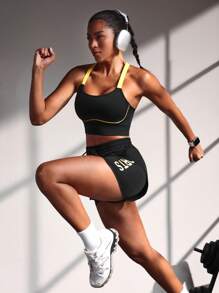 Powerista Damen Kontrast-Farben Fitness Sport-BH für den Alltag - Gelb - Übersicht 6