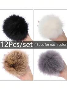 SHEIN 4/8/12PCS 10 厘米蓬松人造毛绒球，柔软人造狐狸毛球，带松紧环，用于编织帽子、围巾、包、钥匙链、DIY 无檐小便帽和生日礼物装饰。 - 彩色 - 查看 1