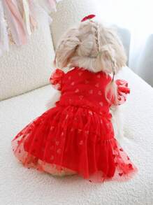 PETSIN Red Heart Mesh Princess Dress, Valentine's Day Costume/Outfit, Fits Cats And Dogs - Red - View 1