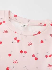 2 件装少女可爱樱桃印花短袖上衣和短裤睡衣套装
