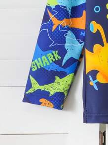Baby Boy Shark Printed Long Sleeve Swim Trunks 2 Pieces Set - Multicolor - View 5