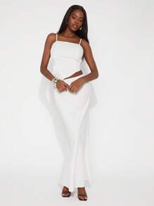 SHEIN Unity Cami Top Spring Asymmetrical Pinstripe Sleeveless Side Cutout Festival Summer Business Casual Office Siren Modest Bridal Dinner Prom Thanksgiving Christmas NYE New Years Eve For Women - White - View 5