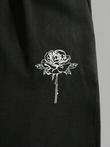 RueChic Shorts regulares para hombre con cordón y estampado de rosas en algodón