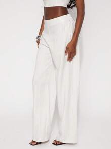 SHEIN Unity Pantalones de primavera con raya de gallo de pierna ancha, pantalones casuales de oficina de negocios de verano, trajes de invitada de boda, ocasiones especiales, cenas y bailes de graduación para mujer