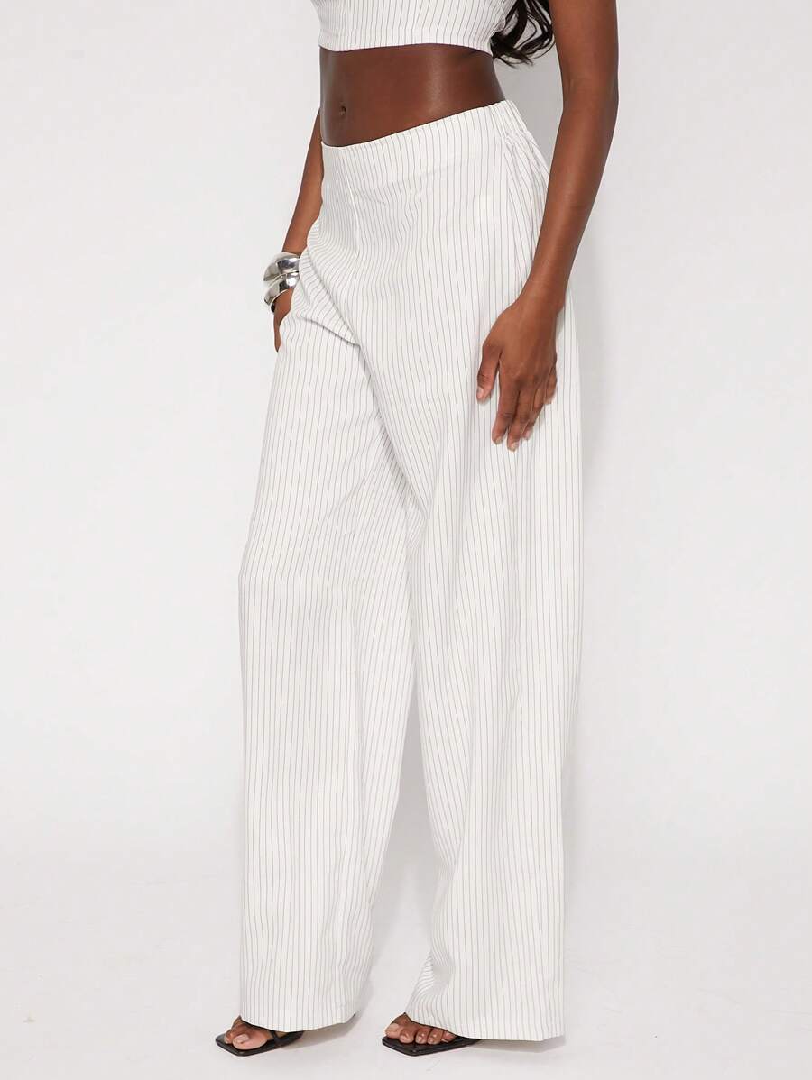 SHEIN Unity Pantalones de primavera con raya de gallo de pierna ancha, pantalones casuales de oficina de negocios de verano, trajes de invitada de boda, ocasiones especiales, cenas y bailes de graduación para mujer