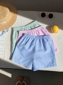 SHEIN 3pcs/Set Baby Girl Summer Cute Striped Elastic Waist Shorts