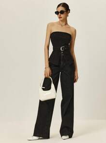 Poéselle Women's Simple Fitted Denim Tube Top For Casual & Holiday, Old Money, Business Casual Woman - Black - View 5