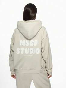 MISSGUIDED Msgd Studio 超大套头连帽衫运动家居服街头休闲优质运动衫，带袋鼠口袋，秋冬必备舒适运动休闲 - 淺灰色 - 查看 2