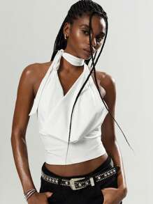 Easelle Damen gestricktes Tank Top, Minimalistische Mode für den täglichen Gebrauch - Weiss - Übersicht 4