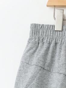 Linhara 春夏秋季简约可爱运动女装时尚百搭畅销舒适松紧腰直筒短裤，蝴蝶结设计，浅灰色加大码 - 灰色 - 查看 3