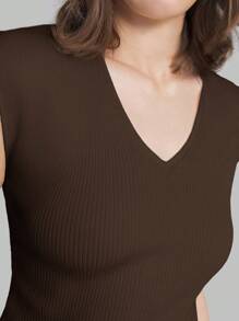 Ontre 2025 Women's Summer Solid Color Urban Chic Fashion Casual V-Neck Dolman Sleeve Knit Top, Soft & Comfortable Fabric, Suitable For Commuting, Office, Tea Party, Daily Wear, Business Casual,Knitted Sweater - Brown - View 5