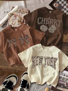 SHEIN EZwear 3 piezas Camiseta con gráfico de leopardo y letras - Multicolor - Ver 4