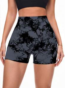 Dewbera Women's Pink Yoga Shorts, High Waist Seamless Gym Fitness Shorts Biker Shorts - Dark Grey - View 3