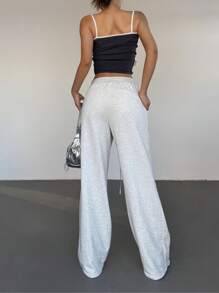 SHEIN EZwear Pantalones casuales largos con nudo delantero sencillo para mujer, casual de uso diario
