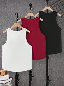 SHEIN 3pcs/Set Teen Boy Casual Sleeveless Cute Tank Top, Buy 2 Get 1 Free, Sporty Street Punk Rock School Casual Outfit, Suitable For Spring & Summer, Available In Red, Black, White
