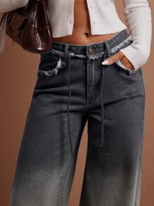 SHEIN X ELOISA & ORSON COSMINA 女式前扣口袋毛边下摆休闲牛仔裤