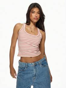 MISSGUIDED Geribbelde Racerback Tank Top Gestreept Zomer Crop Vest Basic Athletic Workout Casual Streetwear Y2K Mode