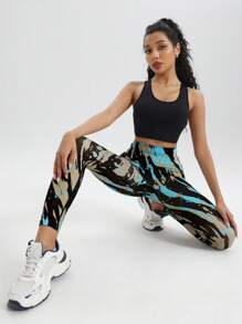 扎染印花高腰无缝瑜伽紧身裤