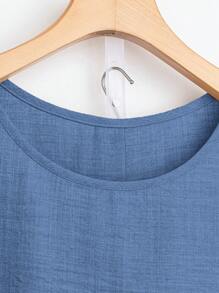 EMERY ROSE 2 件女士休闲套装：纯色圆领盖袖上衣和裤子