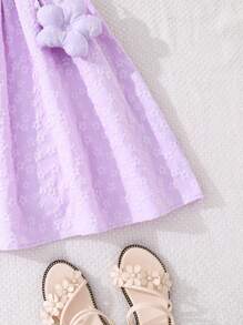 SHEIN Girls' Cute Floral Print With Bow Spring Dress - Mauve Purple - View 6