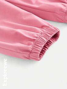 SHEIN Girls Solid Color Splicing Sleeveless Pockets Casual Jumpsuit - Khaki - View 8