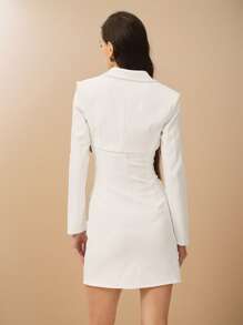 Poéselle Women's Solid Color Jacket & Dress Suit, Minimalist Fashion Casual For Everyday Wear - White - View 2