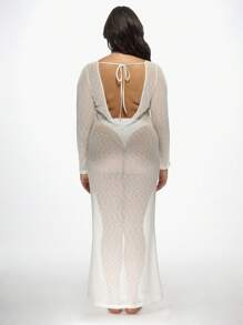 MISSGUIDED PLUS Sparkly Plus Size Long Sleeve Mesh Evening Maxi Dress Transparent Glitter Party Dress Overlay With Bralette Wedding Guest Special Occasion Dress - White - View 2