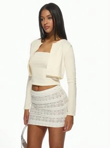 MISSGUIDED Váy ngắn ren thanh lịch kiểu băng đô dự tiệc tối câu lạc bộ thời trang mùa hè váy ngắn co giãn có họa tiết kết cấu thiết kế ngang - Màu be - Xem 4