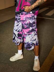 PAVTROS Manfinity Streetrush Manfinity Streetrush Men's Tie-Dye Printed Fashionable Personalized Design Shorts, Boyfriend Gifts, Graphic Shorts, Shorts Graphic, Men Clothes Men Shorts - Pink - View 7