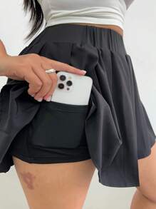 Flirla Quần short buộc dây xẻ tà thời trang xuân/hè cỡ lớn cho nữ - màu đen - Xem 1