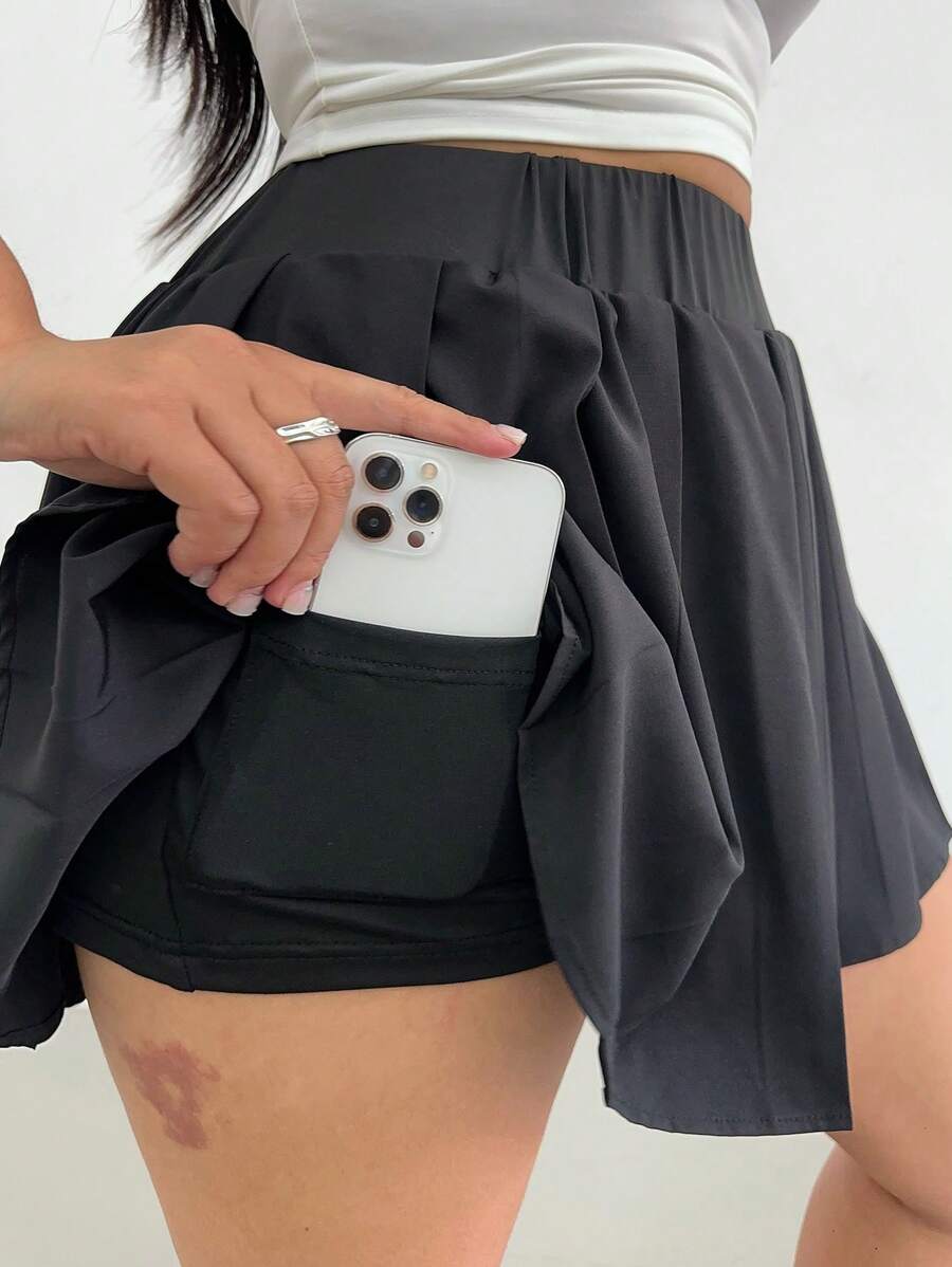 Flirla Quần short buộc dây xẻ tà thời trang xuân/hè cỡ lớn cho nữ - màu đen - Xem 1
