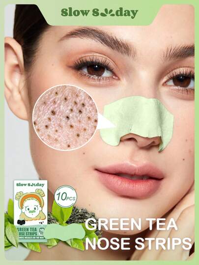 SlowSunday Green Tea Blackhead Remover Pore Strips, Deep Cleansing Nose Strips for Blackhead Removal and Pore Unclogging, Less Oil,10 Count