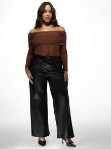 MISSGUIDED MISSGUIDED PLUS Ruched Off Shoulder Plus Size Bodysuit Long Sleeve Stretch Jersey Form Fitting Autumn Winter Party Evening Wear Casual Fashion Top