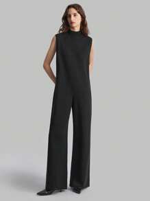 Ontre Bộ đồ liền thân cổ đứng khóa kéo màu đen thanh lịch dành cho nữ mới 2025, bộ đồ liền thân ngoài trời mùa xuân, mùa xuân/hè, trang phục công sở thường ngày, phong cách cổ điển giản dị, thời trang sân bay đi làm chất lượng cao, chất liệu cao cấp - màu đen - Xem 3