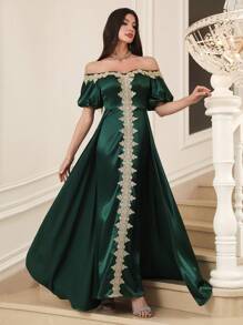 SHEIN Najma Women's Simple Fashion Casual Everyday Arabic Style Dress - Green - View 1