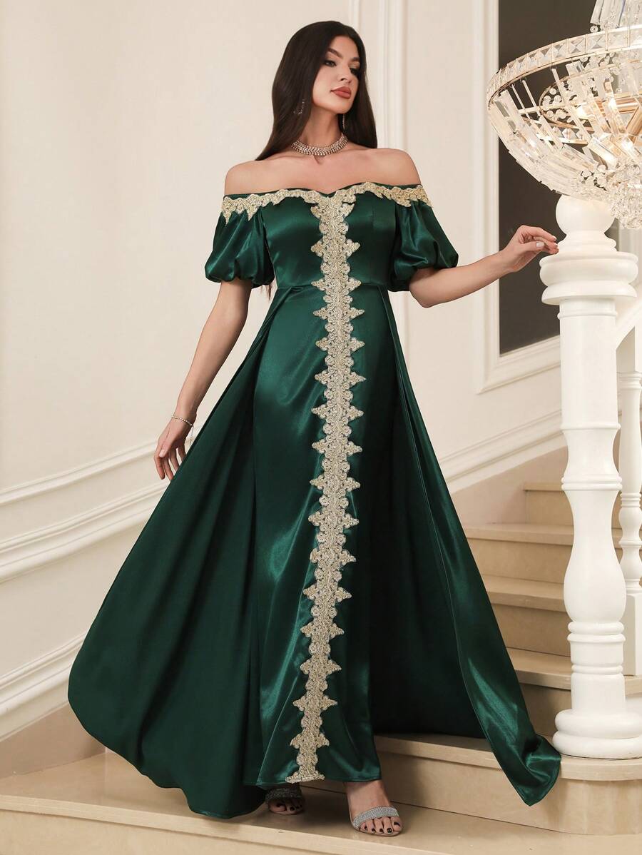 SHEIN Najma Women's Simple Fashion Casual Everyday Arabic Style Dress - Green - View 1