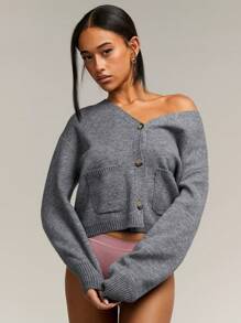 Athîral 女士纯色休闲开衫，日常穿着 - 灰色 - 查看 1