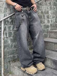 Men's Loose Casual Jeans With Pockets, Everyday Wear - Grey - View 6