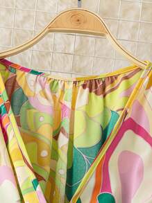 Flirla Plus Size Women's Elegant Romantic Shirred Drawstring Blouse And Regular Leg Pants 2 Pieces Set, Spring & Summer - Multicolor - View 4