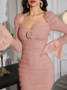 Modelyn Vestido elegante de cola de pez texturizado de parches de longitud maxi para mujer - Rosa - Ver 5