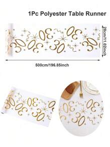 SHEIN 1 件 28*275cm/28*500cm 金色 18、30、40、50、60、70 生日快乐图案涤纶桌布，生日派对装饰用品，生日派对家居餐桌装饰用品 - 金色 - 查看 15