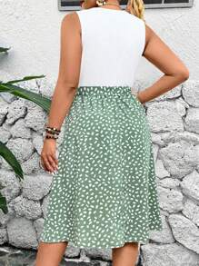 Breezaya Plus Size Boho Women's Polka Dot Print Patchwork Slip Dress, Vacation Style, Spring/Summer