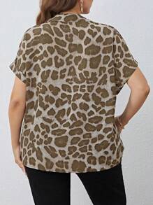 SHEIN Clasi 大码豹纹蝙蝠袖休闲工作衬衫