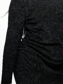 MISSGUIDED MISSGUIDED PLUS Vestido mini acanalado de lavado ácido de talla grande, de manga larga, ajustado, con pliegues laterales, para invierno, otoño, fiestas, salidas nocturnas, elástico